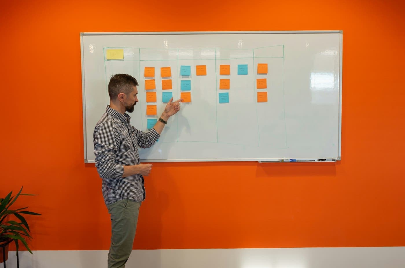 A strategist planning on a whiteboard