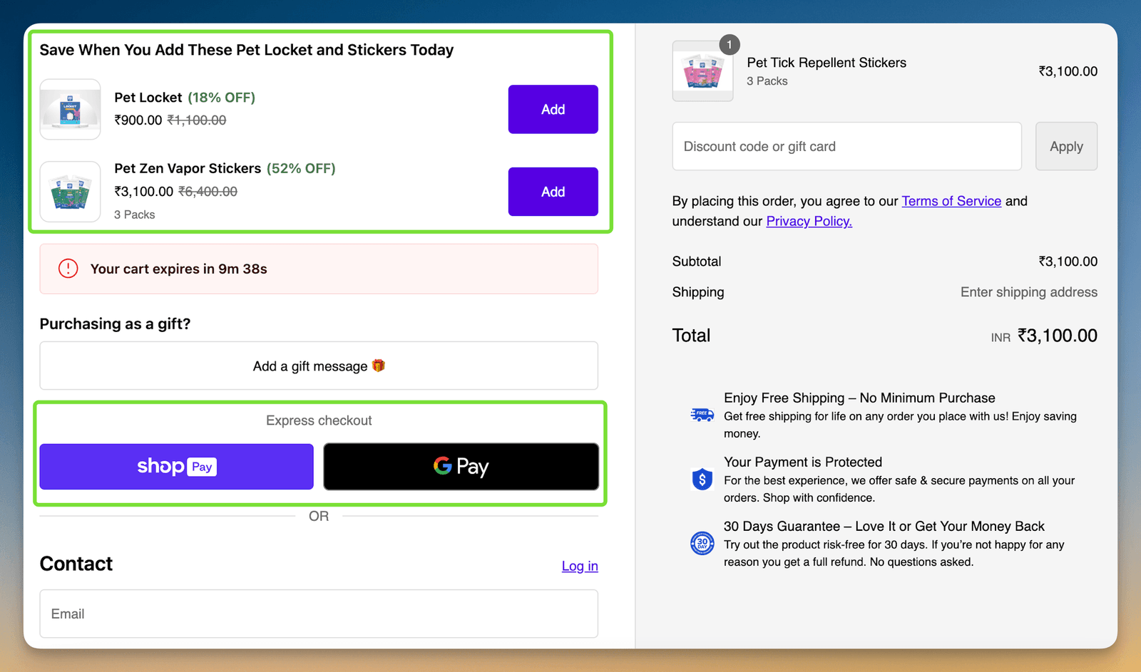 natpat checkout page