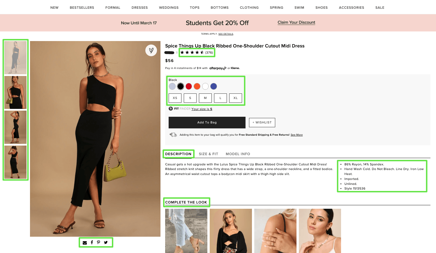 Ideal product page for fashion e-commerce