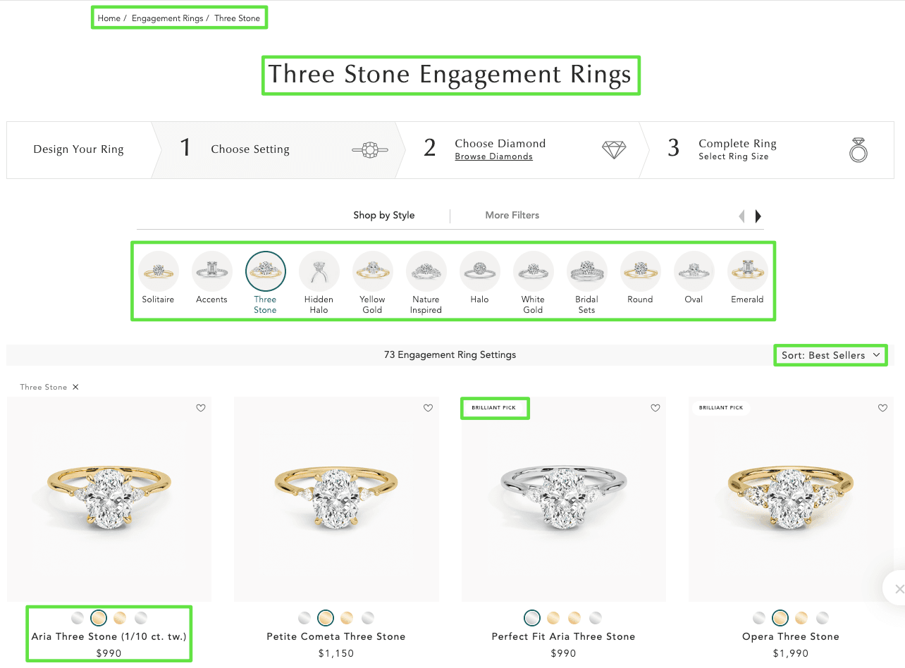 collection page for jewelry e-commerce